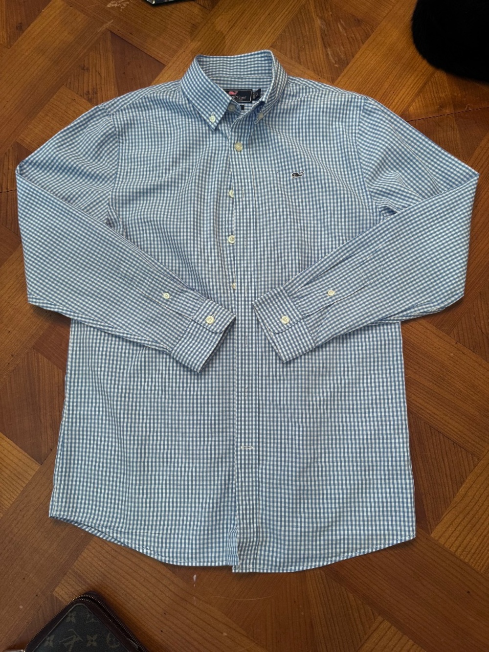 Vineyard Vines Boys SZ L 16 Blue White Check Gingham Whale Shirt